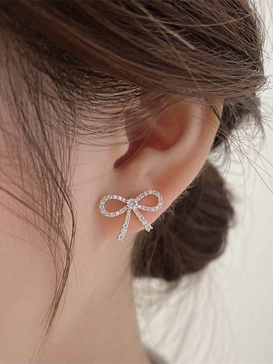 1 Pair Golden Cute Elegant Fashion Bow Tassel Front & Back Wear Earrings, Suitable For Women's Daily & Holiday Wear