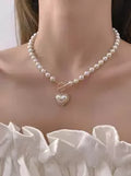 1pc Faux Pearl Heart Pendant Necklace .