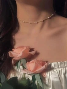 1pc Faux Pearl Necklace, Delicate Small Choker Necklace For Women .