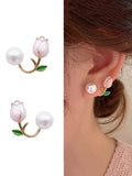 1 Pair Pink Tulip Earrings, 2 Stud Earrings, Petite & Fashionable, Sweet & Elegant .
