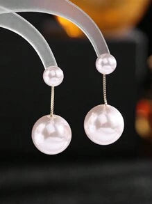 1 Pair Of Faux Pearl Decorative Women's Earrings, Large And Small Faux Pearl Pendant Earrings, Long Earrings, Elegant Tassel Faux Pearl Earrings ,