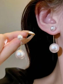 1 Pair Of Faux Pearl Decorative Women's Earrings, Large And Small Faux Pearl Pendant Earrings, Long Earrings, Elegant Tassel Faux Pearl Earrings ,