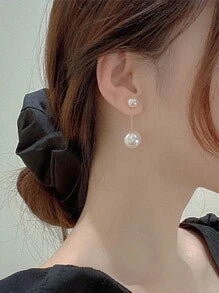 1 Pair Of Faux Pearl Decorative Women's Earrings, Large And Small Faux Pearl Pendant Earrings, Long Earrings, Elegant Tassel Faux Pearl Earrings ,