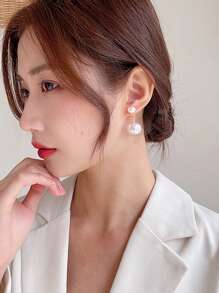 1 Pair Of Faux Pearl Decorative Women's Earrings, Large And Small Faux Pearl Pendant Earrings, Long Earrings, Elegant Tassel Faux Pearl Earrings ,
