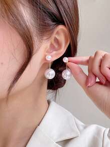 1 Pair Of Faux Pearl Decorative Women's Earrings, Large And Small Faux Pearl Pendant Earrings, Long Earrings, Elegant Tassel Faux Pearl Earrings ,