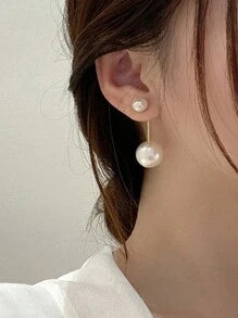 1 Pair Of Faux Pearl Decorative Women's Earrings, Large And Small Faux Pearl Pendant Earrings, Long Earrings, Elegant Tassel Faux Pearl Earrings ,
