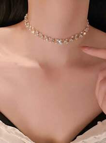 1pc Faux Pearl Beaded Necklace, Faux Pearl Short Braided Necklace, Anniversary Gift Faux Pearl Necklace, Collarbone Chain, Bridesmaid Gift, Wedding