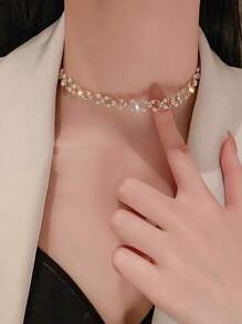 1pc Faux Pearl Beaded Necklace, Faux Pearl Short Braided Necklace, Anniversary Gift Faux Pearl Necklace, Collarbone Chain, Bridesmaid Gift, Wedding