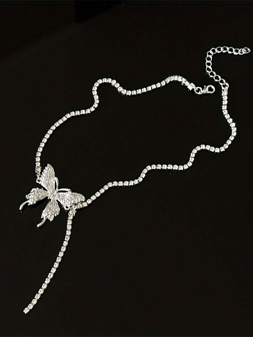 CVNANA 1pc Eye-Catching Y2K-Inspired Butterfly Tassel Choker – Glamorous Rhinestone Party Necklace For Fashionable Teens