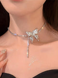 CVNANA 1pc Eye-Catching Y2K-Inspired Butterfly Tassel Choker – Glamorous Rhinestone Party Necklace For Fashionable Teens
