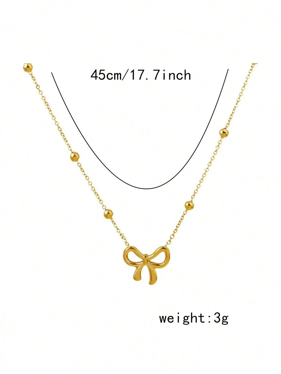 New Bowknot Stainless Steel Necklace + Bracelet + Earrings Set Women Fashion Minimalist Jewelry Set Suitable For Daily Wear