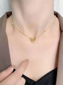 New Bowknot Stainless Steel Necklace + Bracelet + Earrings Set Women Fashion Minimalist Jewelry Set Suitable For Daily Wear
