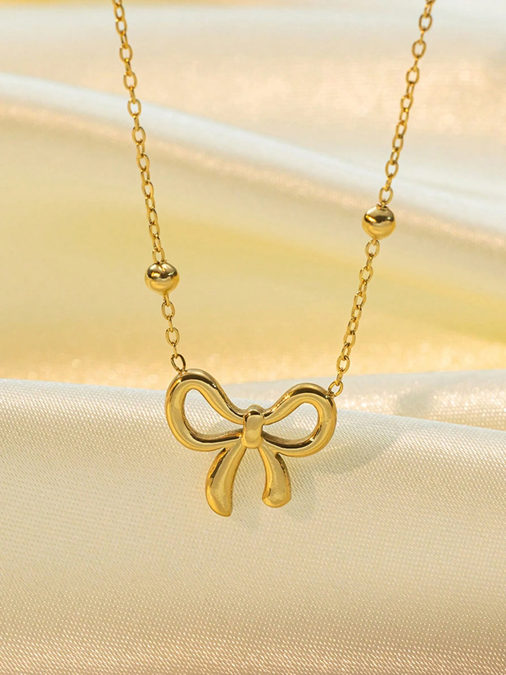 New Bowknot Stainless Steel Necklace + Bracelet + Earrings Set Women Fashion Minimalist Jewelry Set Suitable For Daily Wear