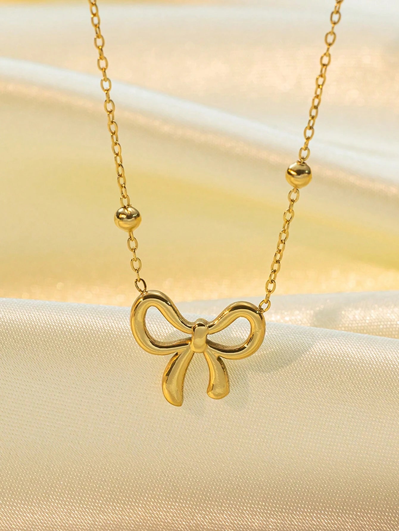 New Bowknot Stainless Steel Necklace + Bracelet + Earrings Set Women Fashion Minimalist Jewelry Set Suitable For Daily Wear