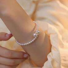 1pc French Vintage Pearl Bracelet, Elegant & Chic Ladylike Design With Simple Versatility, An Advanced Niche Item, Perfect Gift For Girlfriend Or Bestie