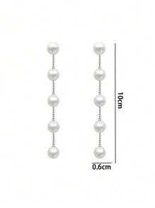 1pair Chain & Pearl Decor Long Earrings