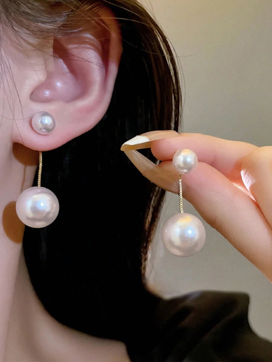 1 Pair Of Faux Pearl Decorative Women's Earrings, Large And Small Faux Pearl Pendant Earrings, Long Earrings, Elegant Tassel Faux Pearl Earrings ,