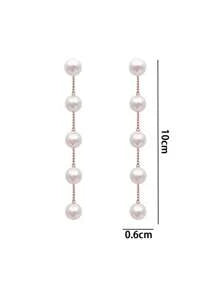 1pair Chain & Pearl Decor Long Earrings