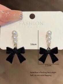 1 Pair Minimalist Bow Pearl Fuzzy Exclusive Elegant Earring