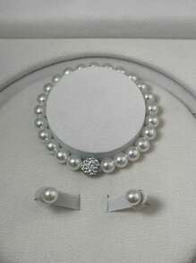 3pcs/Set Creative Faux Pearl Necklace + Bracelet + Earrings Jewelry Set, Bride Accessories
