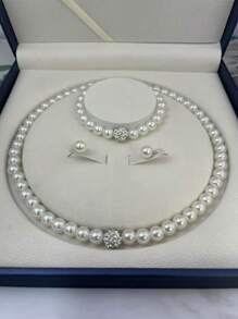 3pcs/Set Creative Faux Pearl Necklace + Bracelet + Earrings Jewelry Set, Bride Accessories