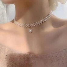 1pc Fashionable Women Pearl Necklace,Delicate Choker Design With Premium Feel, Short Collarbone Chain