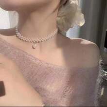 1pc Fashionable Women Pearl Necklace,Delicate Choker Design With Premium Feel, Short Collarbone Chain