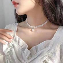 1pc Fashionable Women Pearl Necklace,Delicate Choker Design With Premium Feel, Short Collarbone Chain