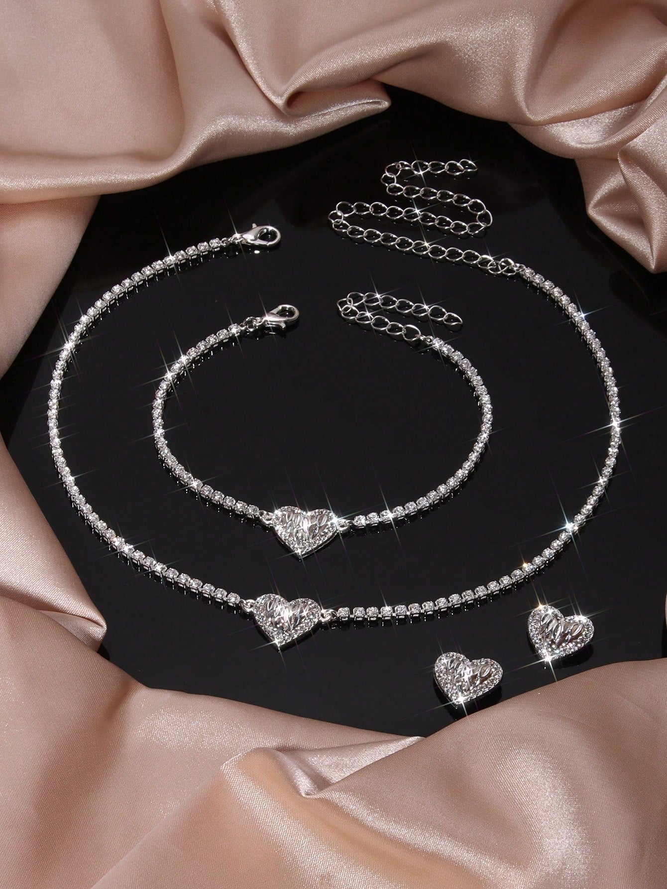 Fashionable Rhinestone Earrings Necklace Bracelet Butterfly Pendant Jewelry Set For Women Party Wedding Gift