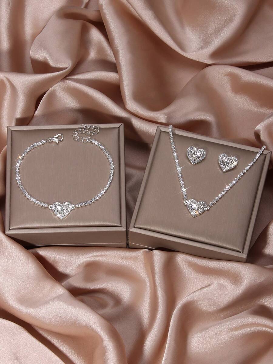 Fashionable Rhinestone Earrings Necklace Bracelet Butterfly Pendant Jewelry Set For Women Party Wedding Gift