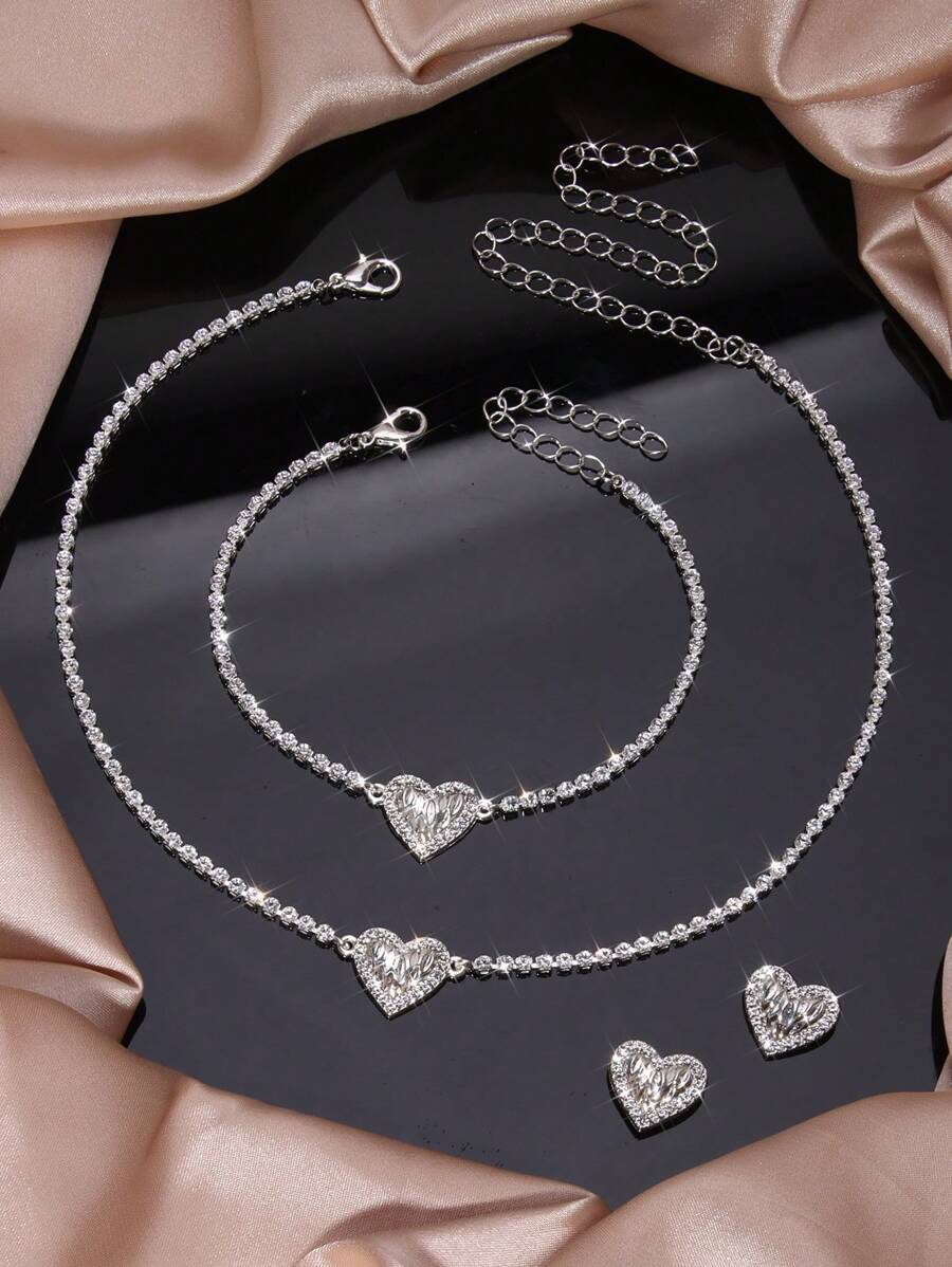 Fashionable Rhinestone Earrings Necklace Bracelet Butterfly Pendant Jewelry Set For Women Party Wedding Gift