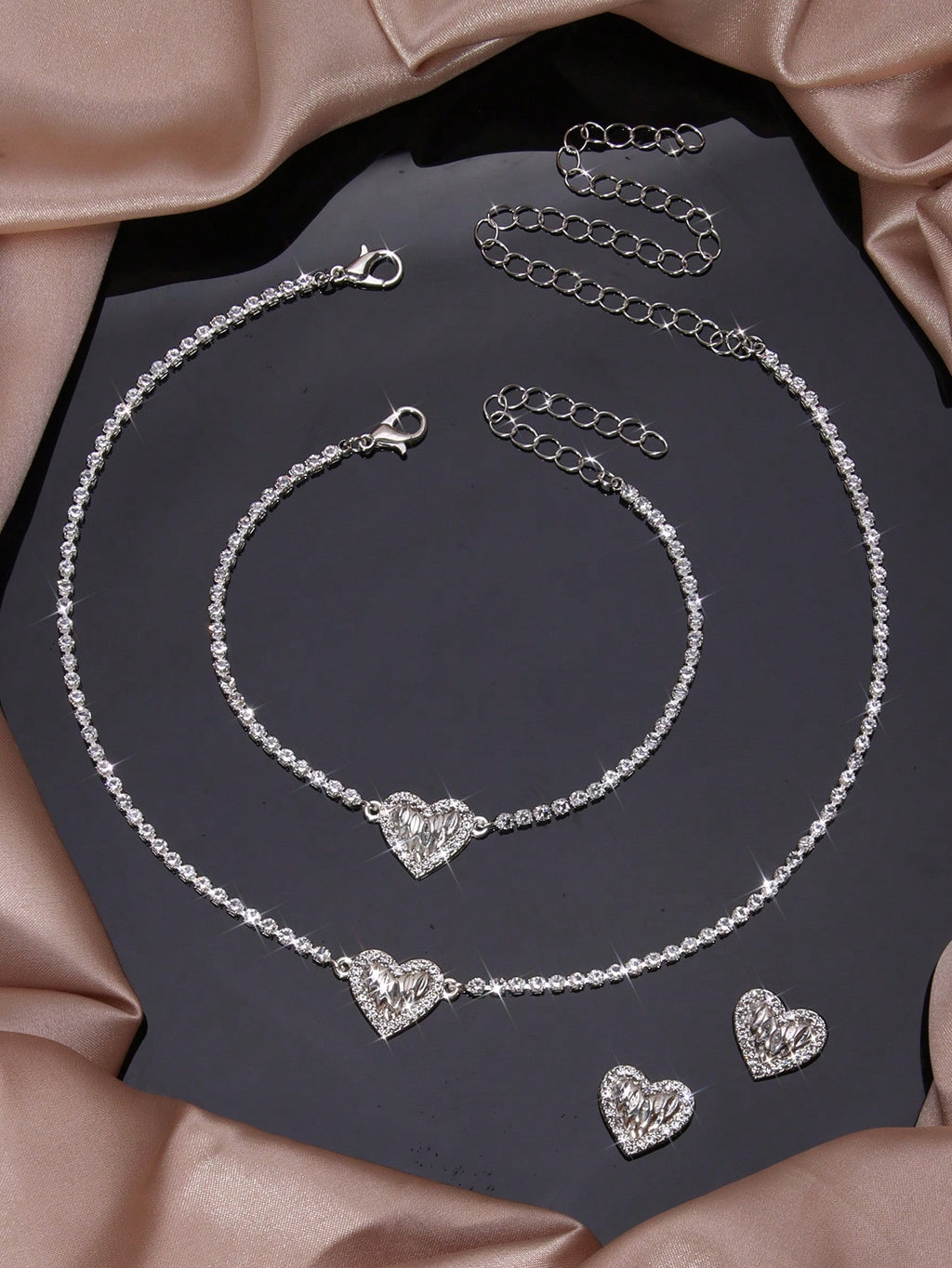Fashionable Rhinestone Earrings Necklace Bracelet Butterfly Pendant Jewelry Set For Women Party Wedding Gift