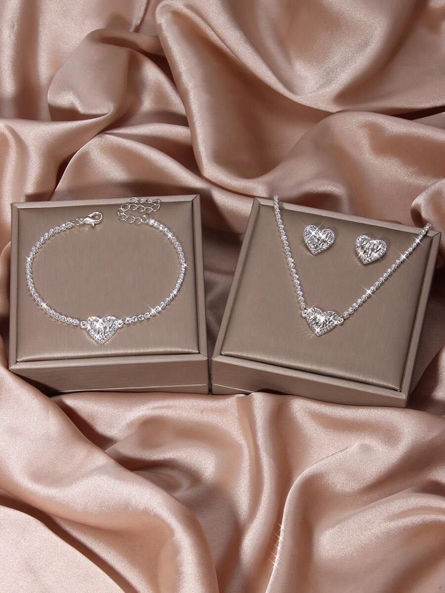 Fashionable Rhinestone Earrings Necklace Bracelet Butterfly Pendant Jewelry Set For Women Party Wedding Gift