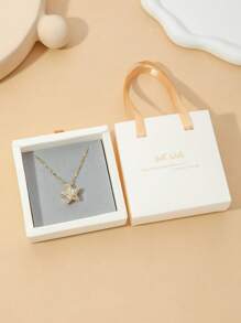 1pc Luxury Cubic Zirconia Star Pendant Necklace, Elegant Gift Box Packaging Suitable For Friends, (Random Gray Or Black Sponge Color In Gift Box)