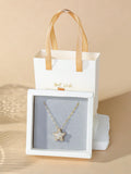 1pc Luxury Cubic Zirconia Star Pendant Necklace, Elegant Gift Box Packaging Suitable For Friends, (Random Gray Or Black Sponge Color In Gift Box)