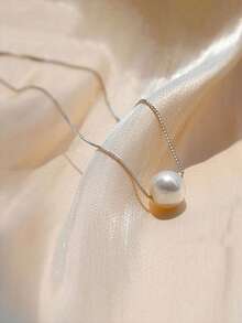 1pc Minimalist Single Faux Pearl Necklace, Elegant Bridal Necklace Accessories