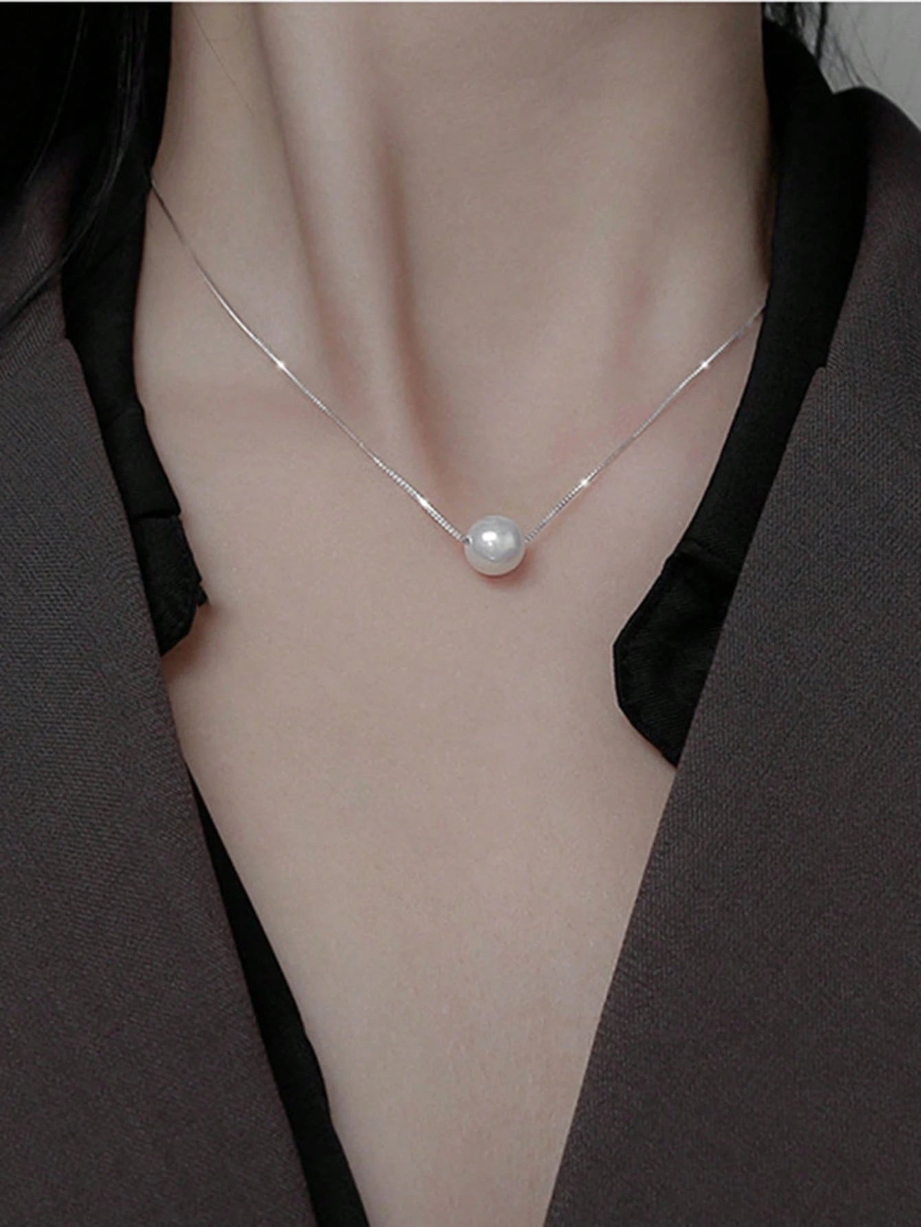 1pc Minimalist Single Faux Pearl Necklace, Elegant Bridal Necklace Accessories