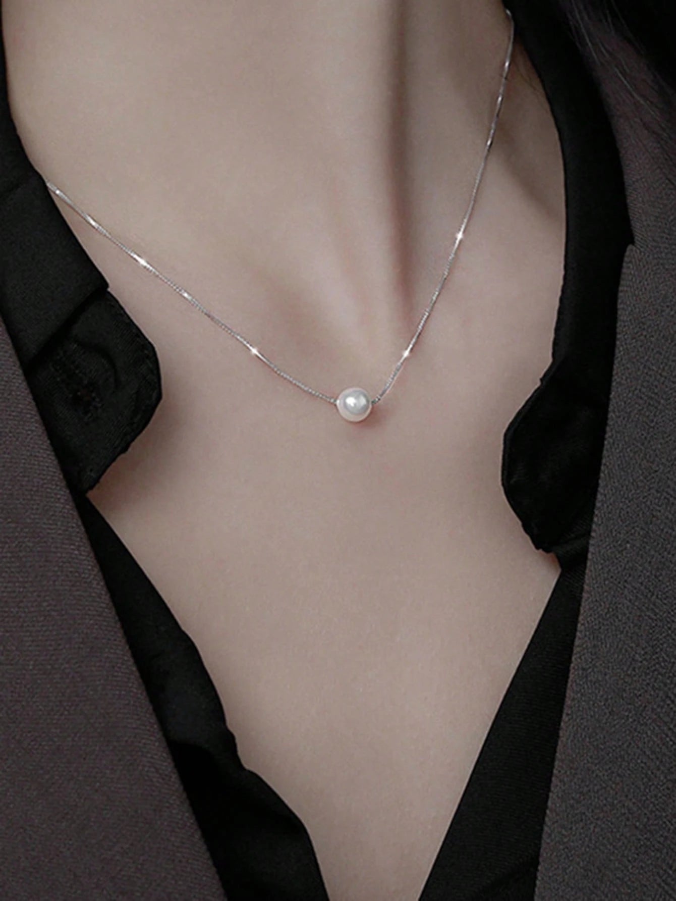 1pc Minimalist Single Faux Pearl Necklace, Elegant Bridal Necklace Accessories