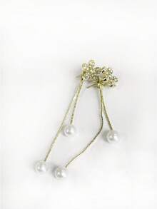 1 Pair Sparkle Of Two Faux Pearl Zirconia Flower Earrings, Tassel Pearl Earrings, Long And Elegant Earrings
