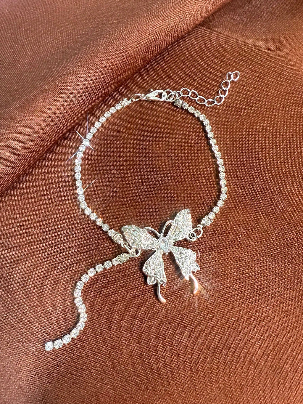 CVNANA 1pc Eye-Catching Y2K-Inspired Butterfly Tassel Choker – Glamorous Rhinestone Party Necklace For Fashionable Teens