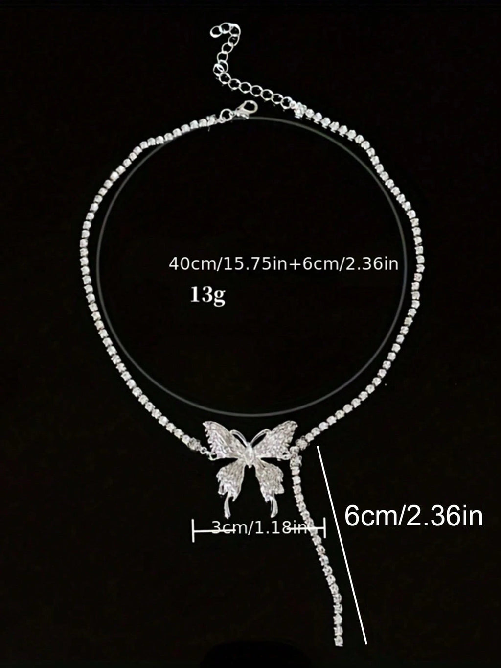 CVNANA 1pc Eye-Catching Y2K-Inspired Butterfly Tassel Choker – Glamorous Rhinestone Party Necklace For Fashionable Teens