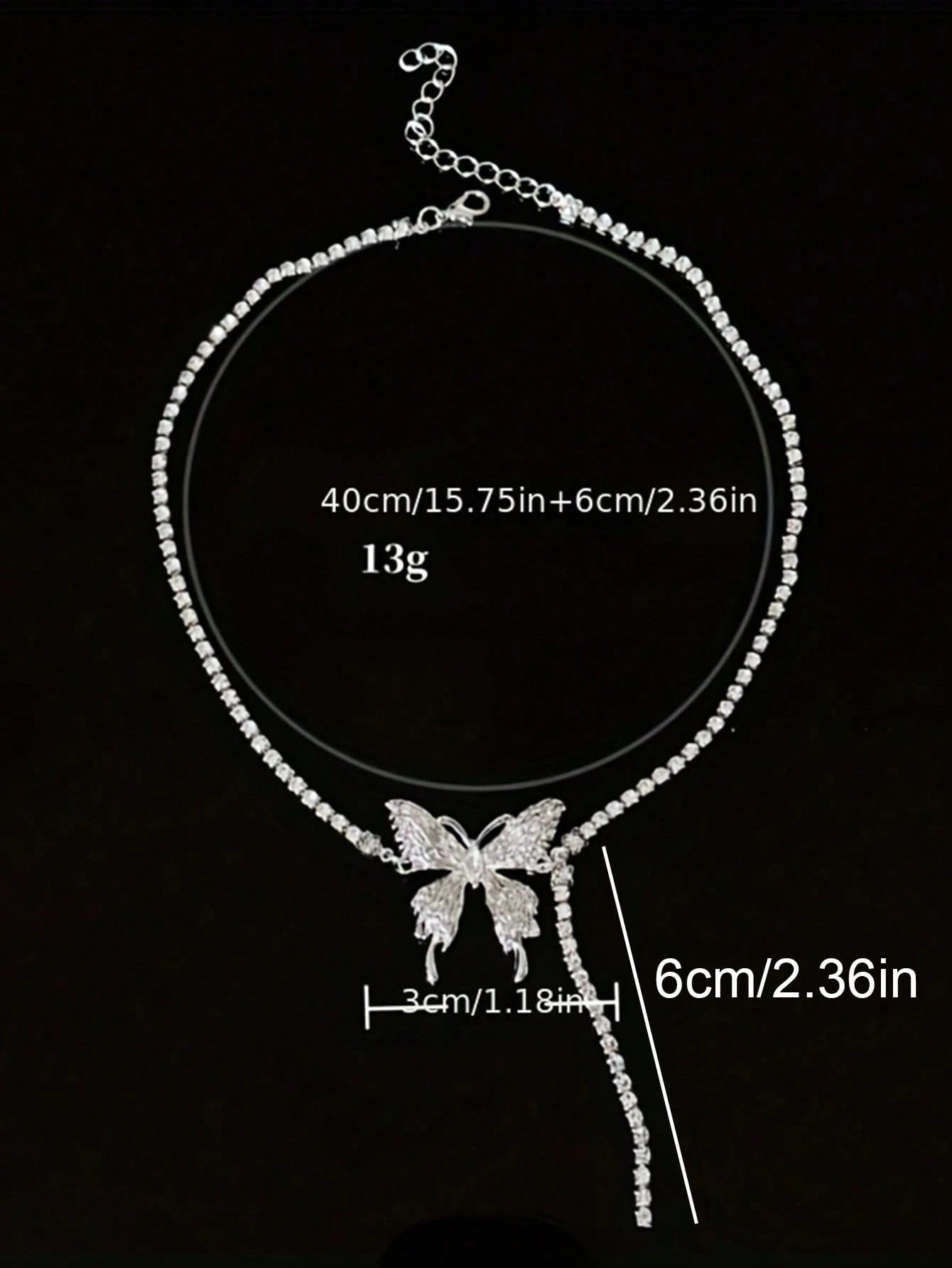 CVNANA 1pc Eye-Catching Y2K-Inspired Butterfly Tassel Choker – Glamorous Rhinestone Party Necklace For Fashionable Teens