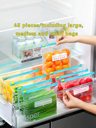 90pcs Thick Ziplock Freezer Bags, Blue Color Reusable Microwave Airtight Seal Storage Bags For Refrigerator, Suitable For 60pcs/50pcs/45pcs/40pcs/30pcs/25pcs/20pcs/15pcs/10pcs/1pc .
