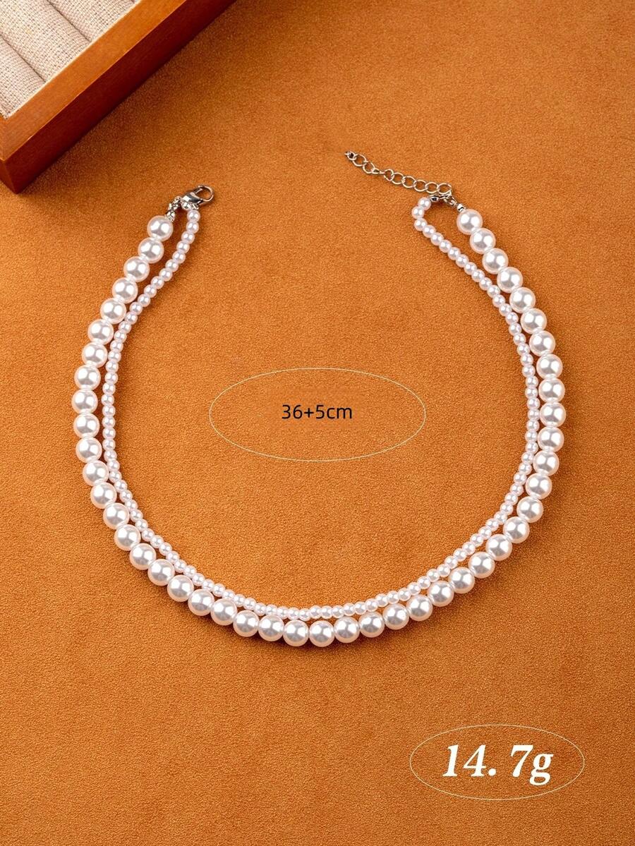 1pc Double Layer Pearl Choker Necklace, Elegant French Style Faux Pearl Wrap Around Necklace For Women, Lightweight Luxury Necklace Suitable For Work, Outdoor, Date Occasions