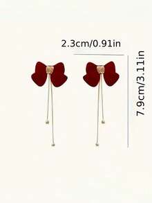 1 Pair Of Retro Autumn And Winter Red Bow Earrings With Faux Pearl Tassel Earrings, Suitable For Wearing On New Year, Christmas, Weddings, Celebrating Holidays Classy