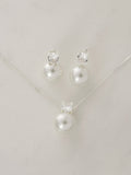 Clariva 3pcs/Set Minimalist Glass Pearl & Zirconia Stone Stud Earrings, Necklace Suit, Elegant For Engagement, Party, Everyday Wear, Mother's Day Gift