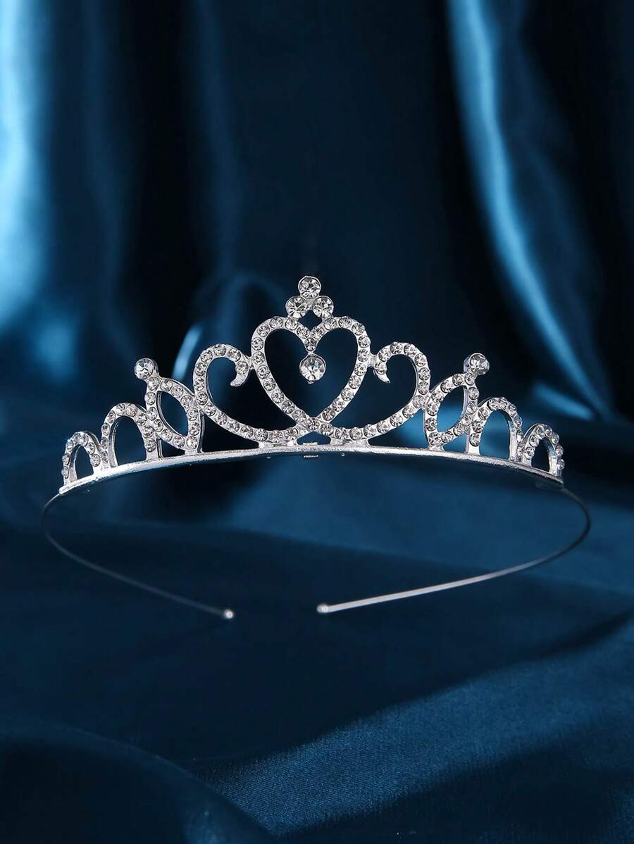 1pc Women Rhinestone Heart Decor Luxury Style Bridal Headband Party Tiaras  Hair Accessories