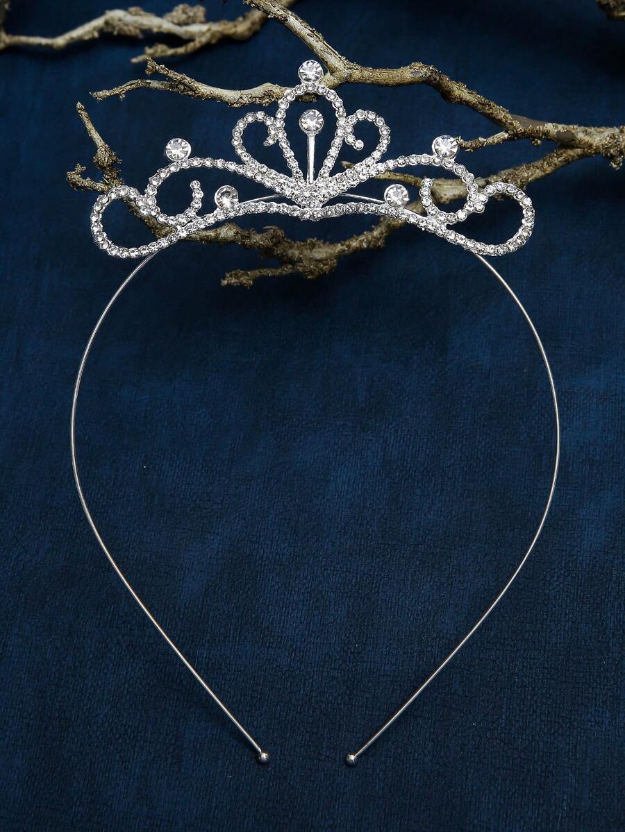 1pc Women Rhinestone Heart Decor Luxury Style Bridal Headband Party Tiaras  Hair Accessories