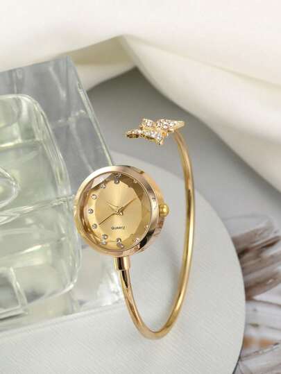 pc Square Gold Women's Quartz Watch Bracelet, Minimalist Fashion Elegant, Suitable For Daily Wear, Best Choice For Holiday Gift .