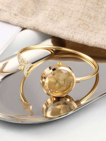 pc Square Gold Women's Quartz Watch Bracelet, Minimalist Fashion Elegant, Suitable For Daily Wear, Best Choice For Holiday Gift .
